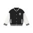 Boys standard length fleece varsity jacket featuring Kabuki print