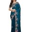 Model wearing TRENDMALLS silk embroidery saree with custom blouse